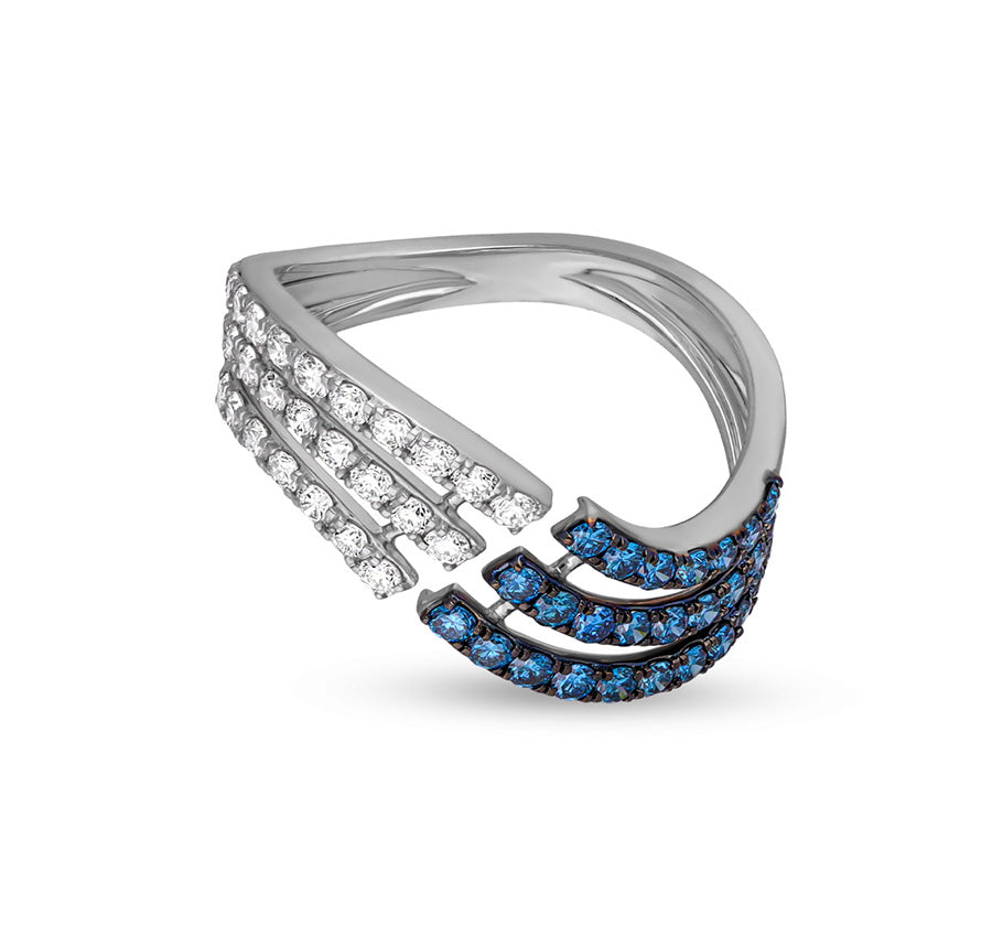 Creepers Shape With Natural White and Blue Diamond White Gold Casual Ring