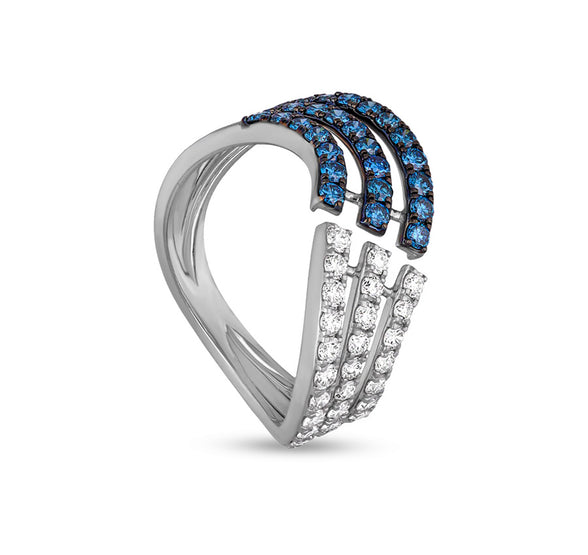 Creepers Shape With Natural White and Blue Diamond White Gold Casual Ring