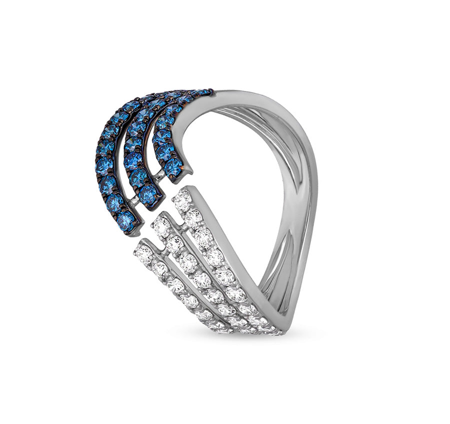 Creepers Shape With Natural White and Blue Diamond White Gold Casual Ring