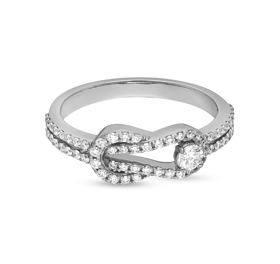 Bow Shape Round Natural Diamond With Prog Setting White Gold Casual Ring