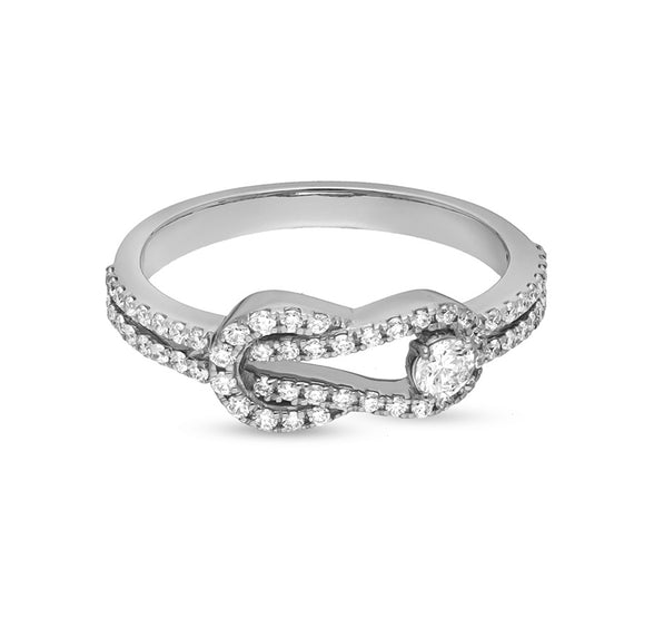 Bow Shape Round Natural Diamond With Prog Setting White Gold Casual Ring