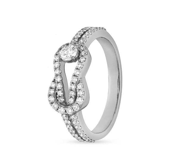 Bow Shape Round Natural Diamond With Prog Setting White Gold Casual Ring