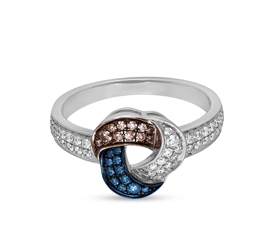 Dark Brown blue & white diamond trefoil ring