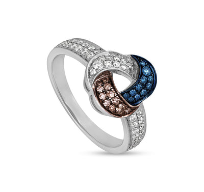 Dark Brown blue & white diamond trefoil ring