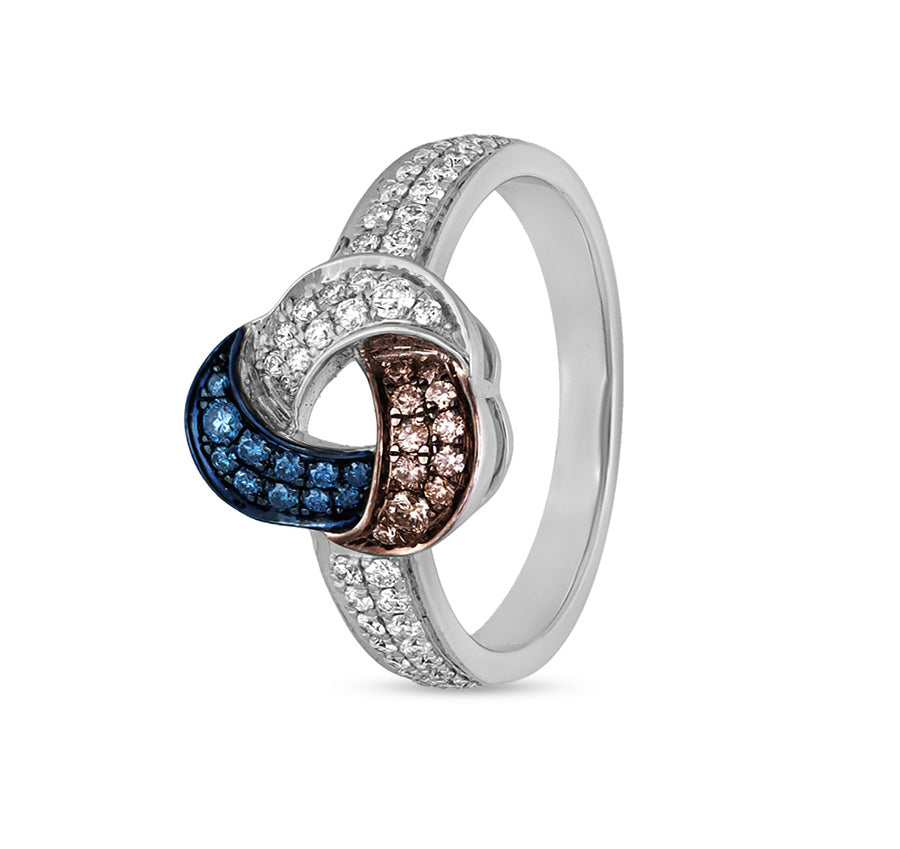 Dark Brown blue & white diamond trefoil ring