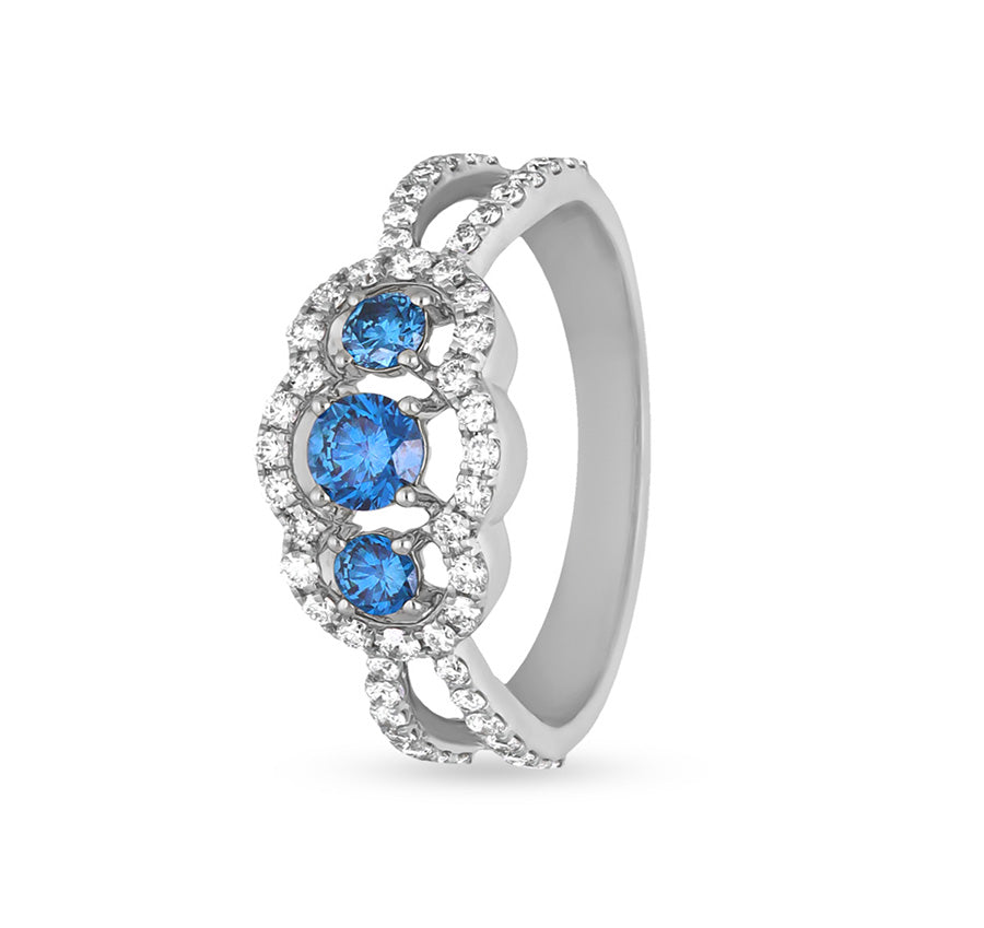 Round Ocean Blue Diamond White Gold Ring