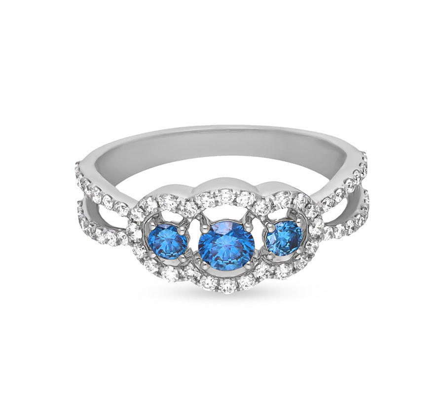 Round Ocean Blue Diamond White Gold Ring