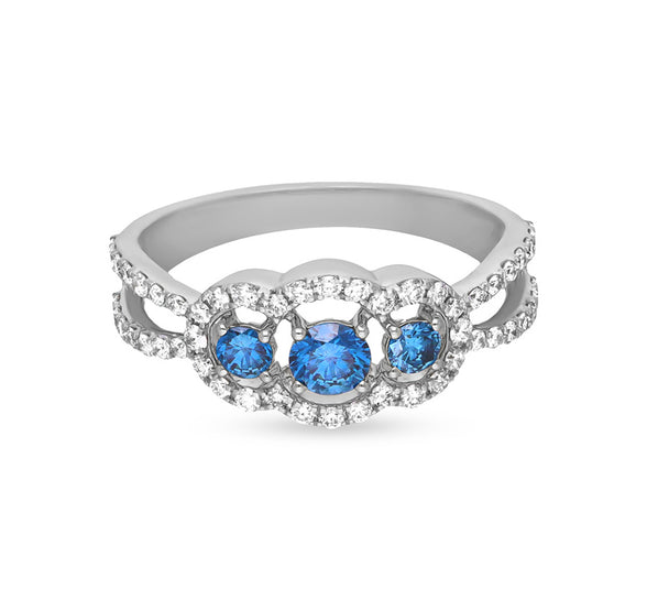 Round Ocean Blue Diamond White Gold Ring