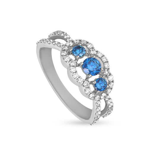 Round Ocean Blue Diamond White Gold Ring