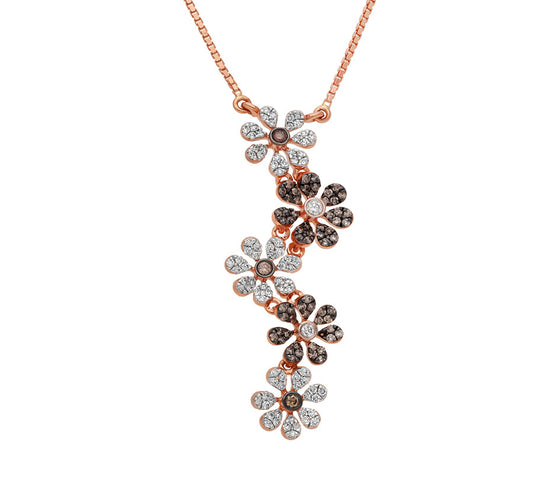 Ожерелье из розового золота с бриллиантами круглой огранки и цветком 