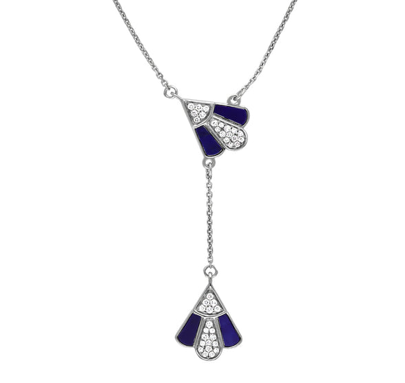 Round Diamond With Dark Blue Lapis White Gold Fancy Necklace