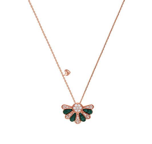 Pear Shape Round Diamond With Green Malachite Rose Gold Fancy Necklace
