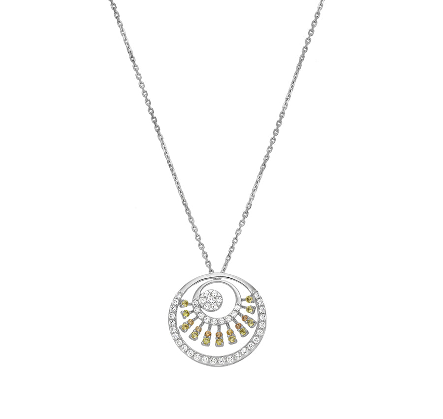 Ожерелье круглой формы из белого золота с оранжевым и желтым сапфиром и бриллиантами 