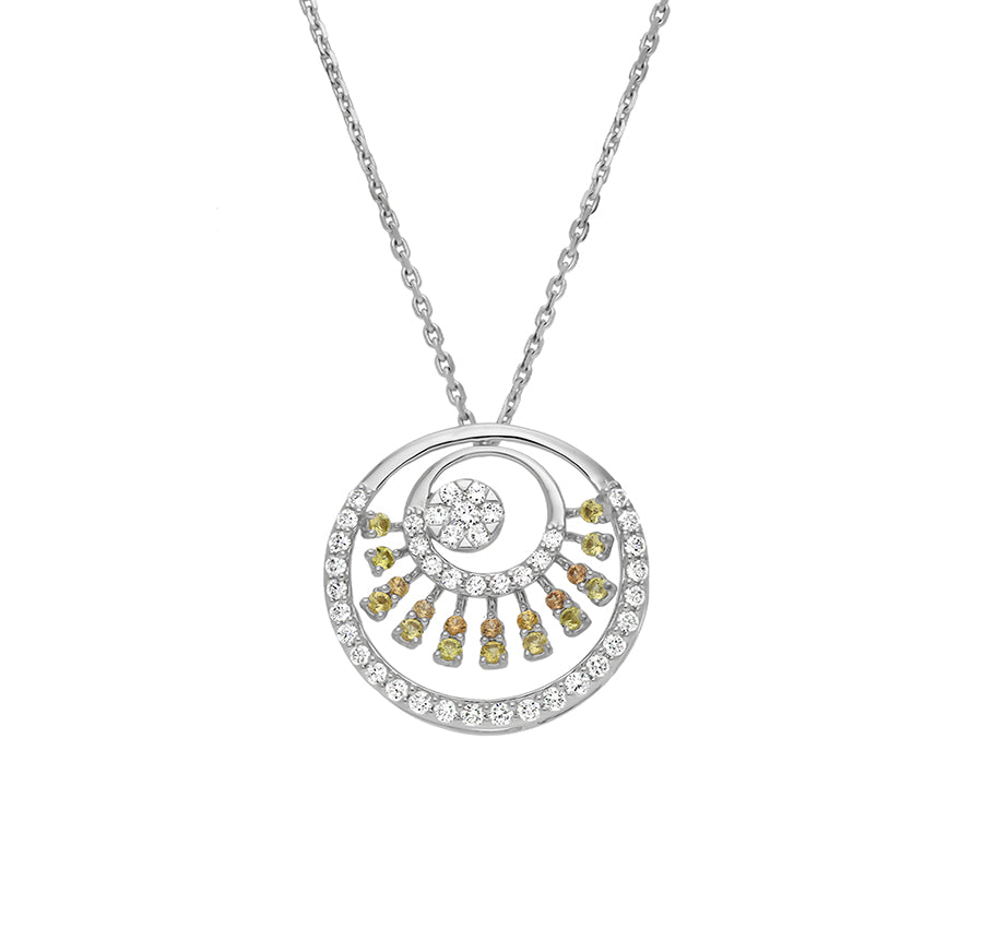 Ожерелье круглой формы из белого золота с оранжевым и желтым сапфиром и бриллиантами 