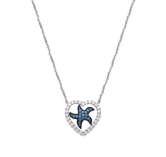 Heart Shape Blue Diamond Starfish Necklace