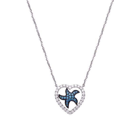 Heart Shape Blue Diamond Starfish Necklace