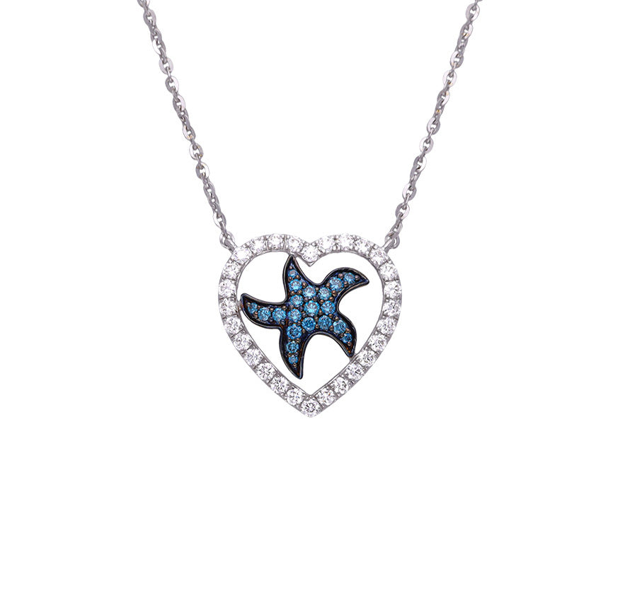 Heart Shape Blue Diamond Starfish Necklace