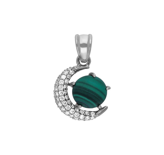 Malachite Moon Shape Diamond Pendant