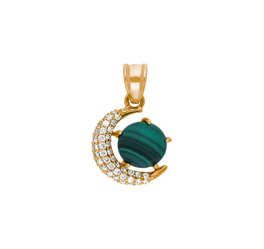 Malachite Moon Shape Diamond Pendant