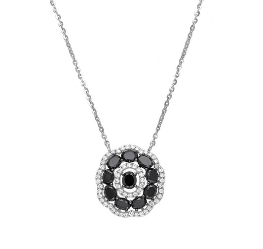 Black Oval Shape Diamond Pendant Necklace