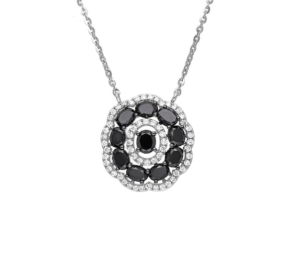 Black Oval Shape Diamond Pendant Necklace