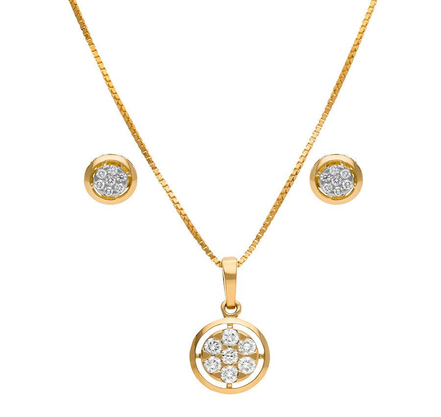 Round Shape With Pressure Setting Yellow Gold Necklace Set