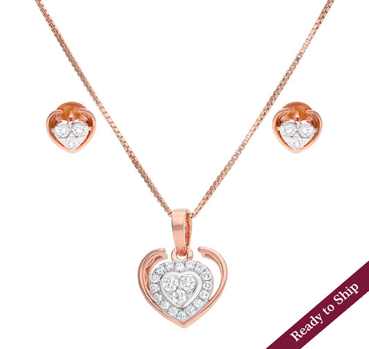 Marvelous Heart Glimmer Rose Gold Diamond Pendant Set