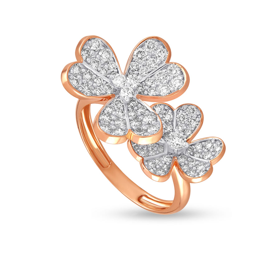 Dual Flower Round Natural Diamond With Prong Set Rose Gold Engagement Ring