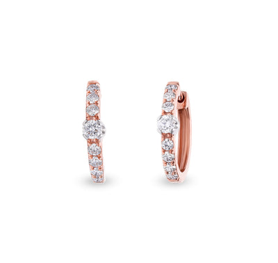 Round Shape Natural Diamond With Prong Set Rose Gold Hoop Earrings