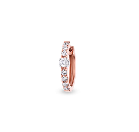 Серьги-кольца круглой формы с натуральным бриллиантом и зубцами из розового золота 