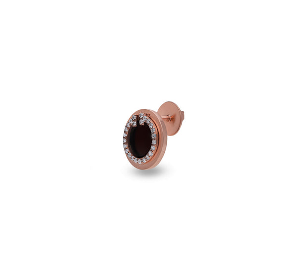 Серьги-гвоздики из розового золота с круглым натуральным бриллиантом из черного камня и зубцами в комплекте 