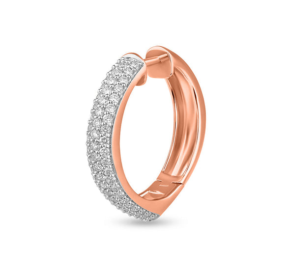 Round Natural Diamond With Pave And Prong Set Rose Gold Hoop Earrings