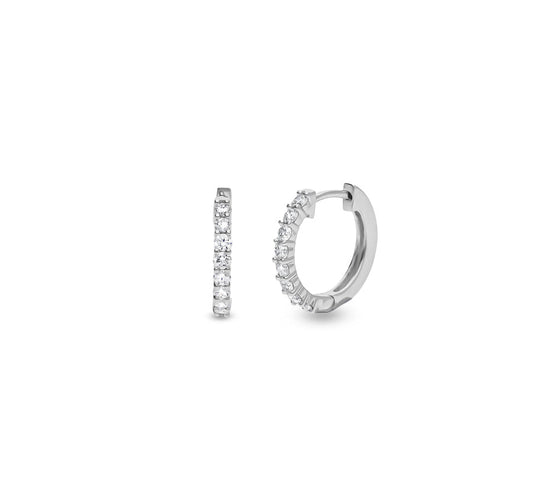 Round Natural Diamond With Prong Setting White Gold Hoop Earrings