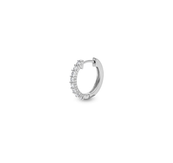 Серьги-кольца из белого золота с круглыми натуральными бриллиантами и зубцами в закрепке 