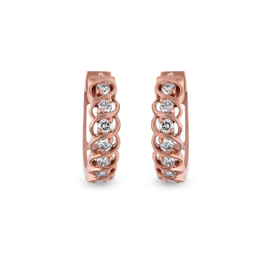 Interlaced Round Cut Diamond With Prong Setting Rose Gold Hoop Earrings