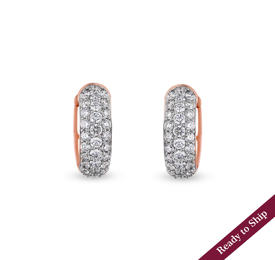 Curled Classic Round Diamond With Pave Setting Rose Gold Hoop Earrings