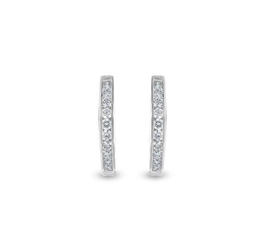 Fragile Twinkle Round Diamond With Channel Setting White Gold Hoop Earrings
