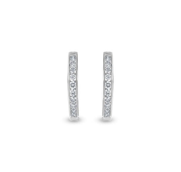 Fragile Twinkle Round Diamond With Channel Setting White Gold Hoop Earrings