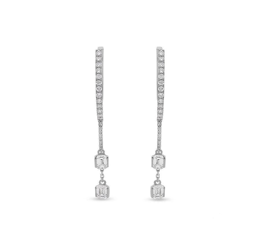 Emerald and Round Cut Diamond White Gold Drop and Dangle Earrings