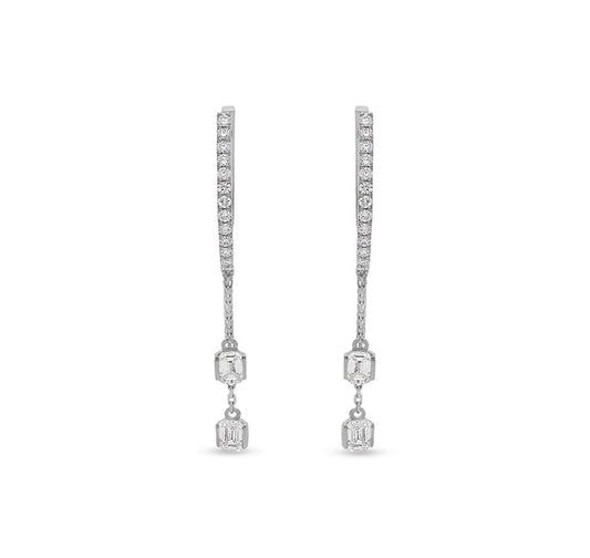 Emerald and Round Cut Diamond White Gold Drop and Dangle Earrings