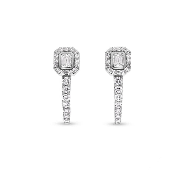 Curve Shape Emerald Cut Diamond White Gold Stud Earrings