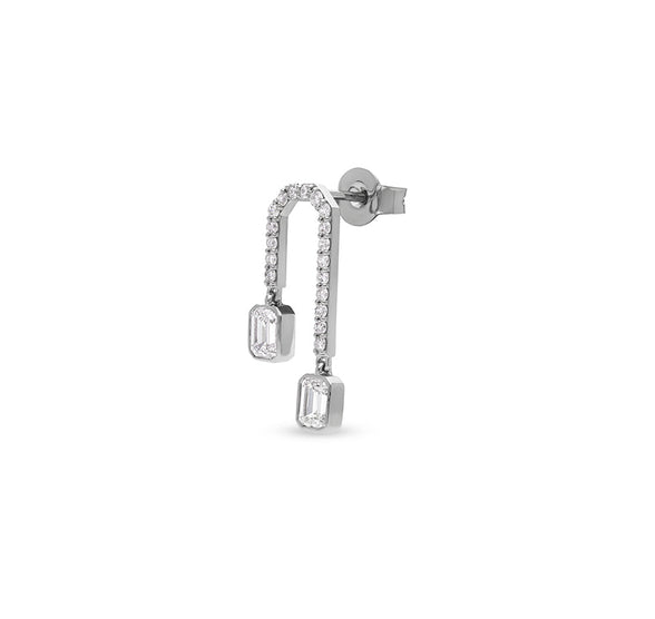 Stiff Drop Emerald Cut Diamond White Gold  Earrings