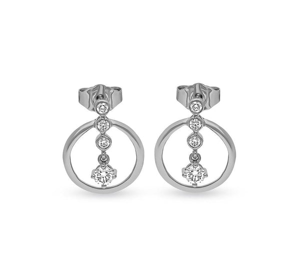 Bezel Setting Round Cut Diamond White Gold Dangle Earrings