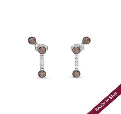 Molecule Shape & Bezel Setting Brown Diamond White Gold Stud Earrings