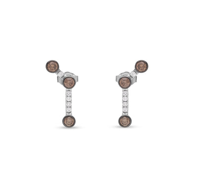 Molecule Shape & Bezel Setting Brown Diamond White Gold Stud Earrings