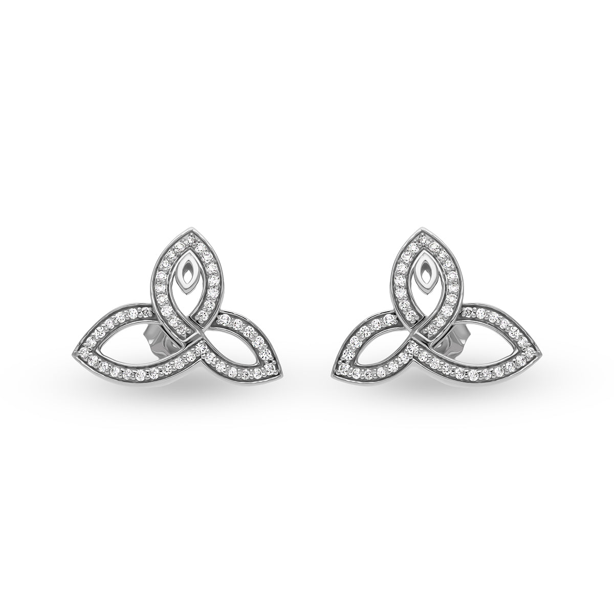 Leaf Shape Channel Setting & Round Cut Diamond White Gold Stud Earrings