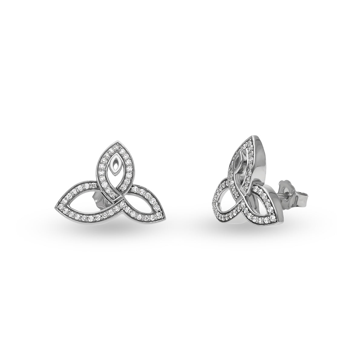 Leaf Shape Channel Setting & Round Cut Diamond White Gold Stud Earrings