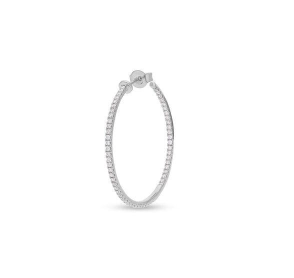 Round Cut Diamond With Prong Setting White Gold Hoop Earrings