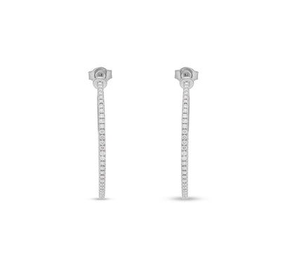 Round Cut Diamond With Prong Setting White Gold Hoop Earrings