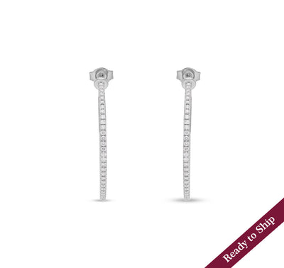 Round Cut Diamond With Prong Setting White Gold Hoop Earrings